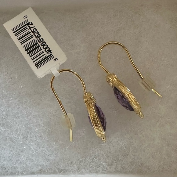 Judith Ripka La Petite purple crystal gold hook earrings - Picture 3 of 6